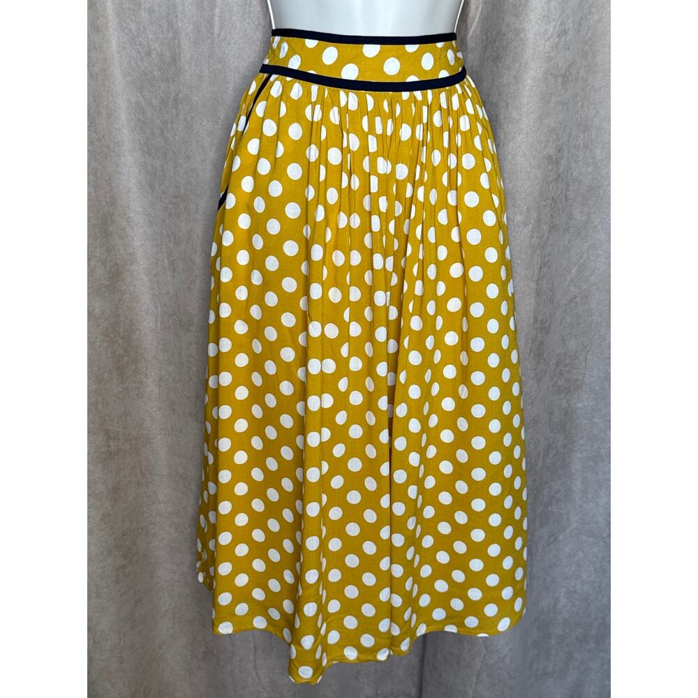 Tulip B Unique Vintage Yellow White Dots Retro A-line Swing Midi Skirt S NWT - Picture 3 of 8